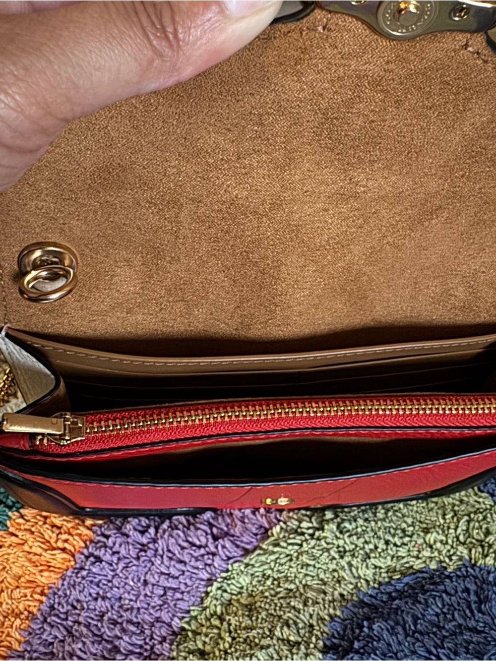Coach Georgie Red and Black ColorBlock Leather Crossbody with Gold Chain - Picture 11 of 12